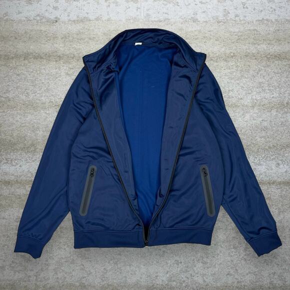 Vintage 90s Nike Track Jacket Men L Navy Blue White Swoosh Polyester Embroidered - Picture 2 of 4